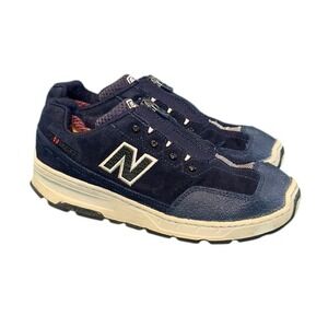 New Balance 60 Kids Navy Blue Suede Zip‎ Up Sneakers KNF60NVG Size 5.5Y